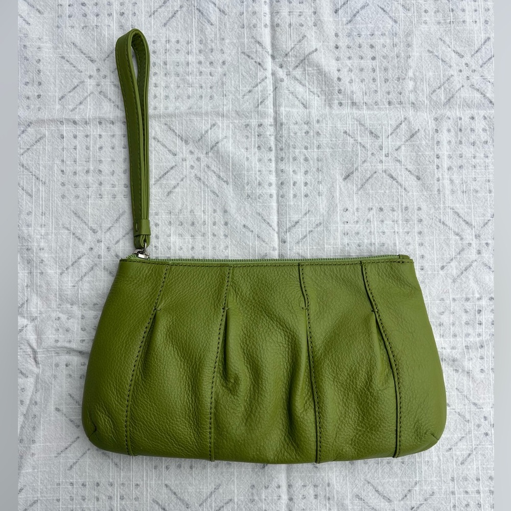 J Jill Leather Wristlet Clutch Green Purse